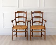 Pair of Provencal Style Oak Armchairs with Straw Seats - 4821340