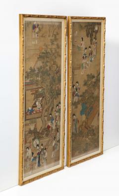 Pair of Qing Dynasty Temple Scene Wallpaper Panels - 2994948