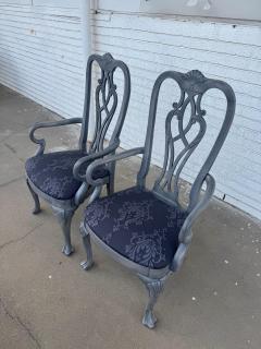Pair of Queen Anne Style Painted Gray Armchairs - 4706980