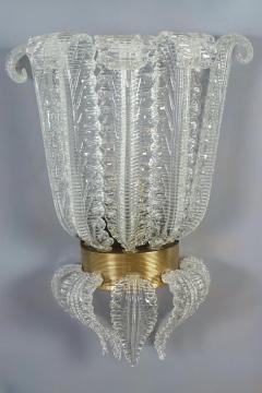 Pair of Rare Barovier Art Deco Brass Mounted Murano Glass Sconces 1940 - 3425725