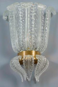 Pair of Rare Barovier Art Deco Brass Mounted Murano Glass Sconces 1940 - 3425728