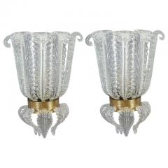 Pair of Rare Barovier Art Deco Brass Mounted Murano Glass Sconces 1940 - 3425733