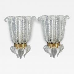 Pair of Rare Barovier Art Deco Brass Mounted Murano Glass Sconces 1940 - 3426327
