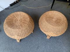 Pair of Rattan Ball Poufs Stools Italy 1970s - 1616890