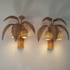 Pair of Rattan Palm Tree Sconces France 1980s - 1386559