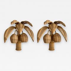 Pair of Rattan Palm Tree Sconces France 1980s - 1393449