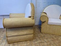 Pair of Rattan Wicker Club Armchairs Italy 1970s - 1690740