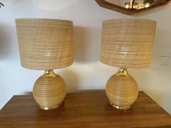 Pair of Rattan and Brass Lamps Italy 1970s - 3282155