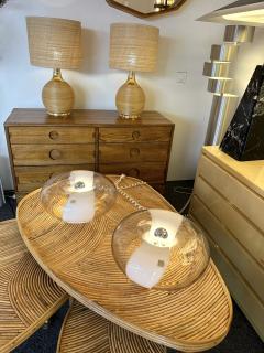 Pair of Rattan and Brass Lamps Italy 1970s - 3282156