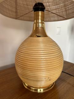 Pair of Rattan and Brass Lamps Italy 1970s - 3282157