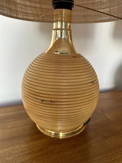 Pair of Rattan and Brass Lamps Italy 1970s - 3282159