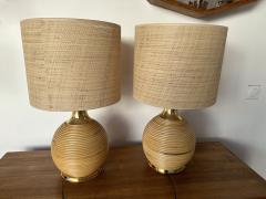 Pair of Rattan and Brass Lamps Italy 1970s - 3282160