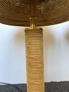 Pair of Rattan and Brass Lamps Italy 1980s - 2511886