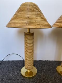 Pair of Rattan and Brass Lamps Italy 1980s - 2511887