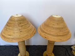 Pair of Rattan and Brass Lamps Italy 1980s - 2511892