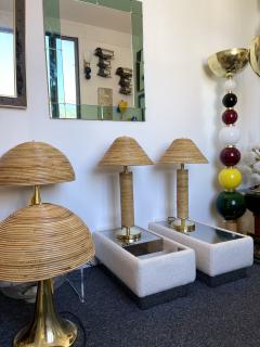 Pair of Rattan and Brass Lamps Italy 1980s - 2511895