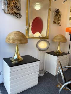 Pair of Rattan and Brass Lamps Italy - 2842784