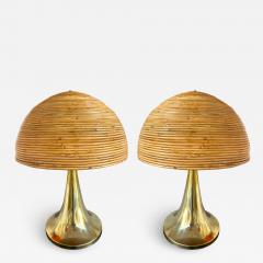 Pair of Rattan and Brass Lamps Italy - 2846278