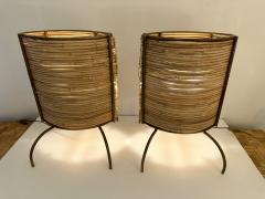 Pair of Rattan and Gilt Metal Lamps Italy 2000s - 3845443