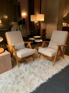 Pair of Reclining Armchairs in Beech France 1950s - 2738156