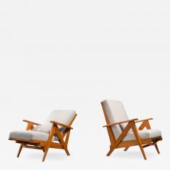 Pair of Reclining Armchairs in Beech France 1950s - 2742782