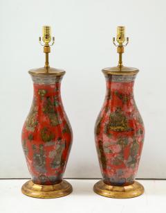 Pair of Red Chinoiserie Table Lamps - 855445