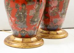 Pair of Red Chinoiserie Table Lamps - 855457