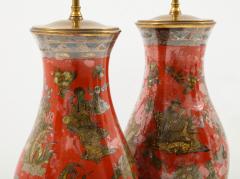 Pair of Red Chinoiserie Table Lamps - 855458