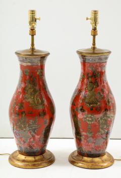 Pair of Red Chinoiserie Table Lamps - 855459