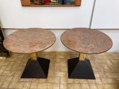 Pair of Red Granite and Brass Side Tables Italy 1980s - 1861136