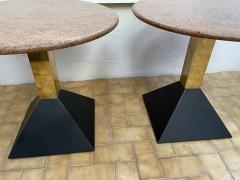 Pair of Red Granite and Brass Side Tables Italy 1980s - 1861140