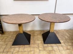 Pair of Red Granite and Brass Side Tables Italy 1980s - 1861143