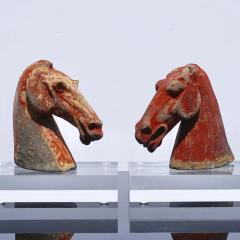 Pair of Red Han Dynasty Gray Pottery Horse Heads 206BC 220AD - 3009627