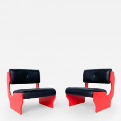 Pair of Red Italian Mid Century Modern Armchairs - 3154413