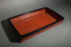 Pair of Red Japanese Lacquer Woven Nesting Trays - 338974
