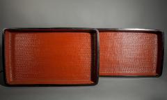 Pair of Red Japanese Lacquer Woven Nesting Trays - 338983