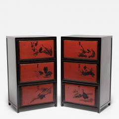 Pair of Red Lacquer Chests with Poetic Pairings - 4263542