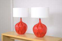 Pair of Red Mid Century Modern Table Lamps - 3076239