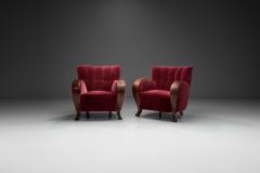 Pair of Red Mohair Armchairs Europe 1930s - 4556285