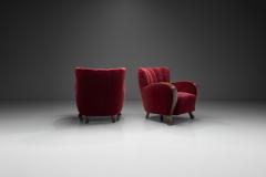 Pair of Red Mohair Armchairs Europe 1930s - 4556286