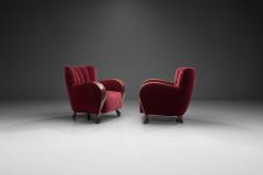 Pair of Red Mohair Armchairs Europe 1930s - 4556287