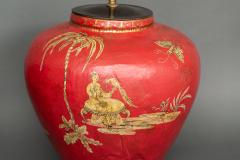 Pair of Red Papier m ch Chinoiserie Decorated Lamps - 1771261