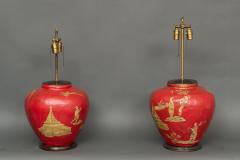 Pair of Red Papier m ch Chinoiserie Decorated Lamps - 1771291