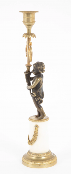 Pair of Regency Bronze & Marble Classical Putti Candlesticks Pair of Regency Bronze & Marble Classical Putti Candlesticks