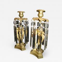 Pair of Regency Bronze and Crystal Candlesticks - 2158209