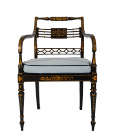 Pair of Regency Ebonized Caned Seat Armchairs - 3735599