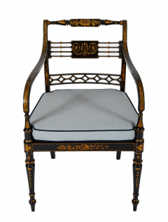 Pair of Regency Ebonized Caned Seat Armchairs - 3735644