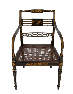 Pair of Regency Ebonized Caned Seat Armchairs - 3735662