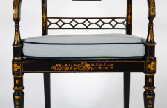 Pair of Regency Ebonized Caned Seat Armchairs - 3735671