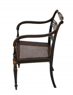 Pair of Regency Ebonized Caned Seat Armchairs - 3735696